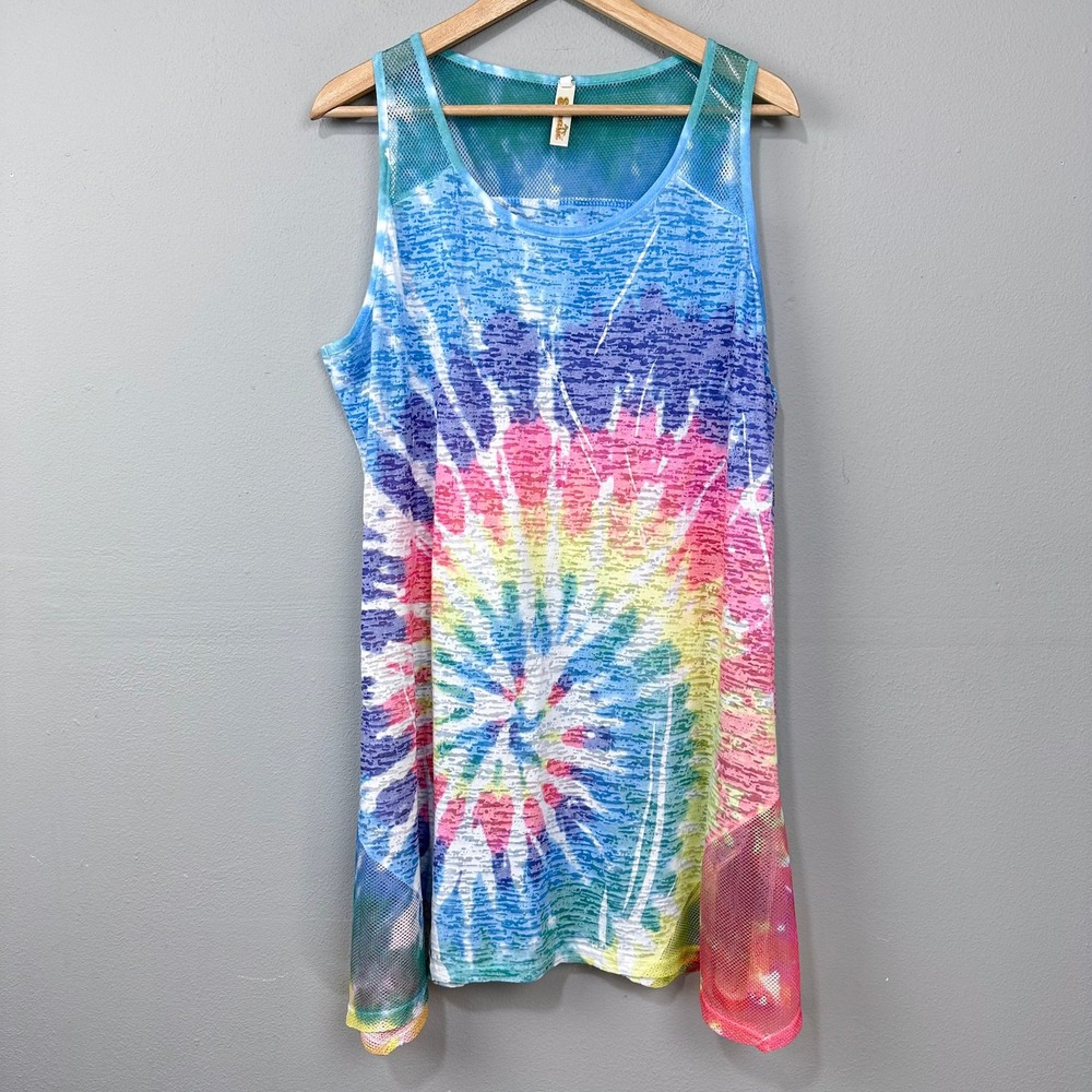 Shoreline Tie Dye Mesh Tank Top Sleeveless Coverup Beach Swim Size L Vacation